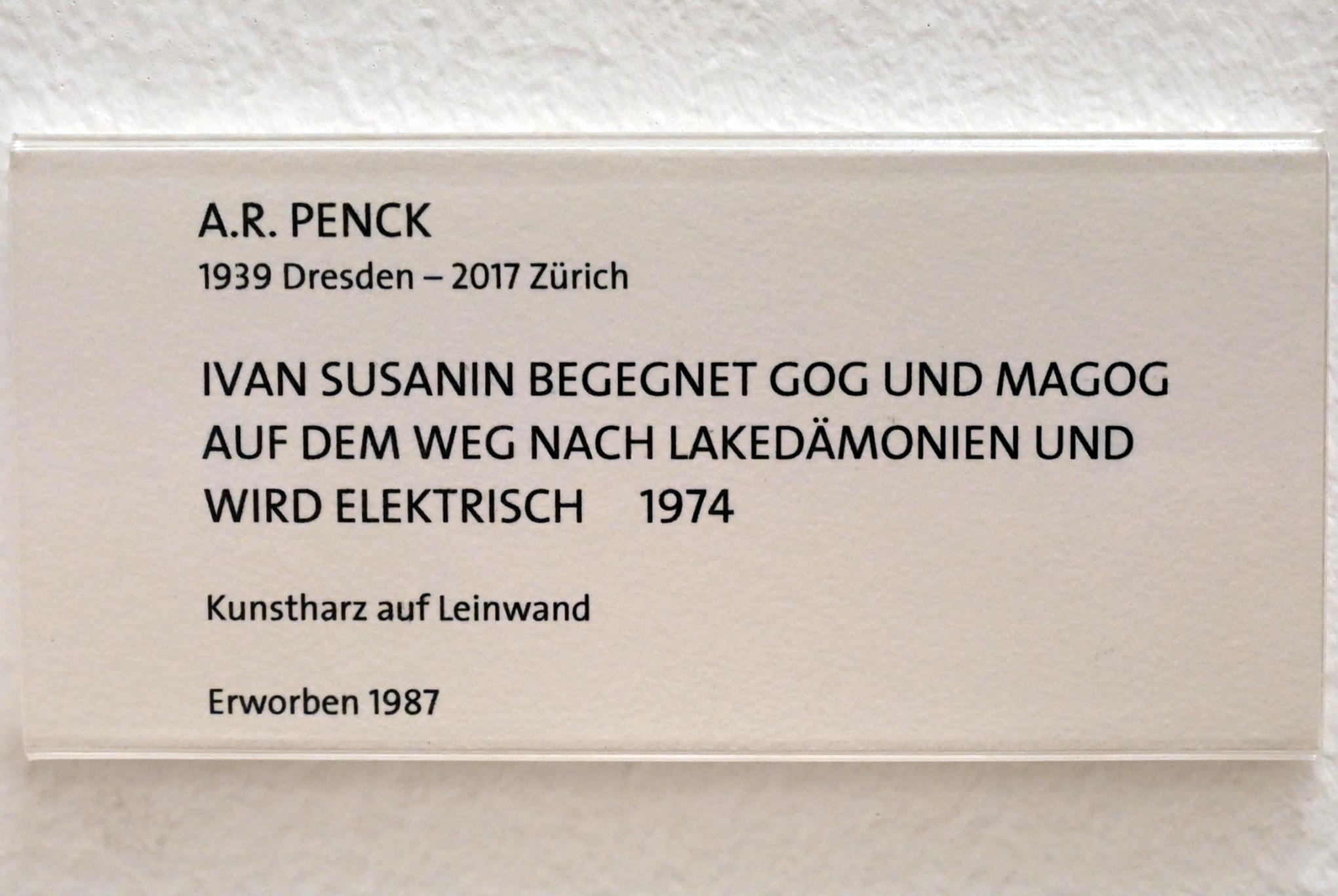 A. R. Penck (1965–1992), Ivan Susanin begegnet Gog und Magog auf dem Weg nach Lakedämonien und wird elektrisch, Bonn, Kunstmuseum Bonn, Saal 2, 1974, Bild 2/2