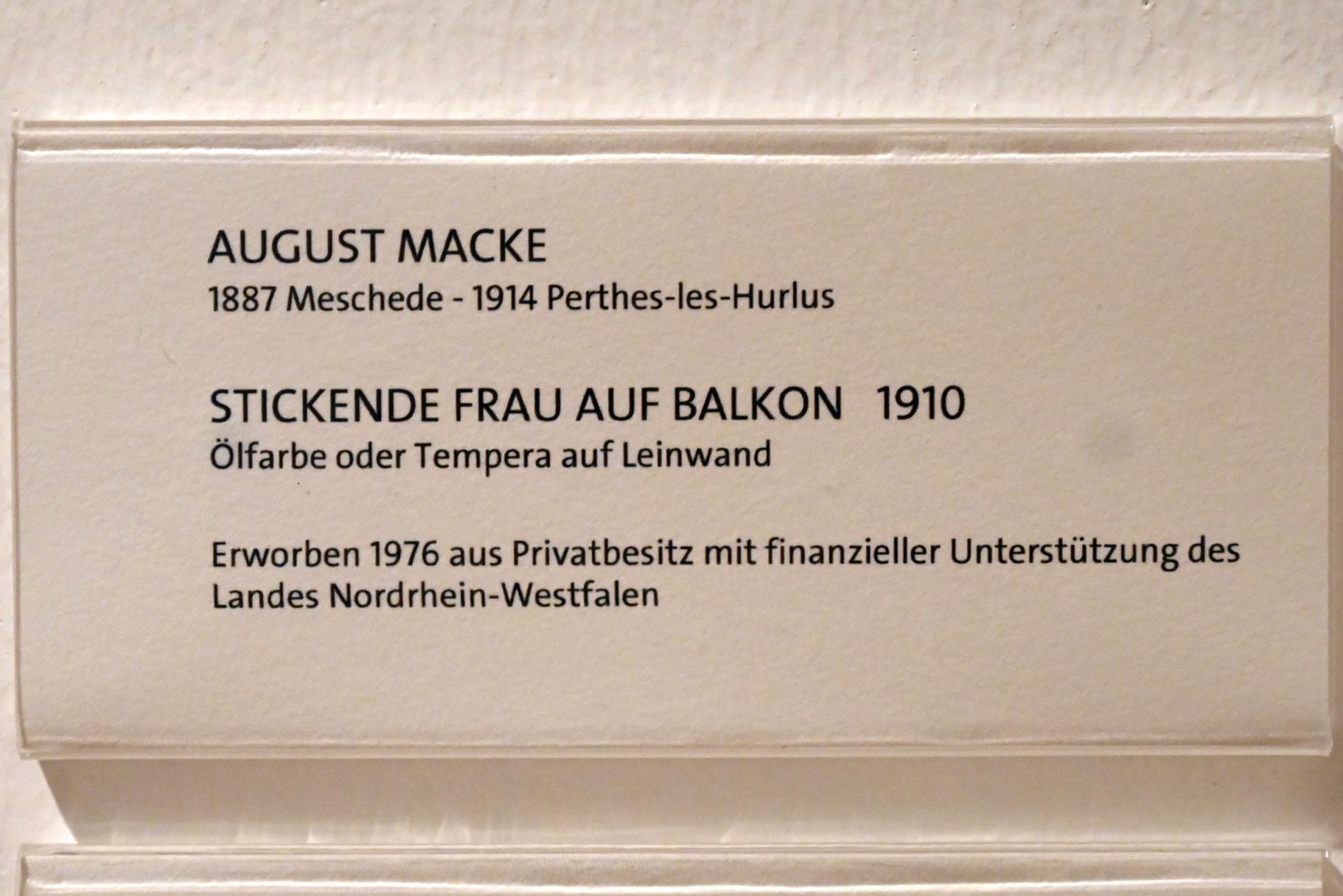 August Macke (1907–1914), Stickende Frau auf Balkon, Bonn, Kunstmuseum Bonn, Saal 4, 1910, Bild 2/2