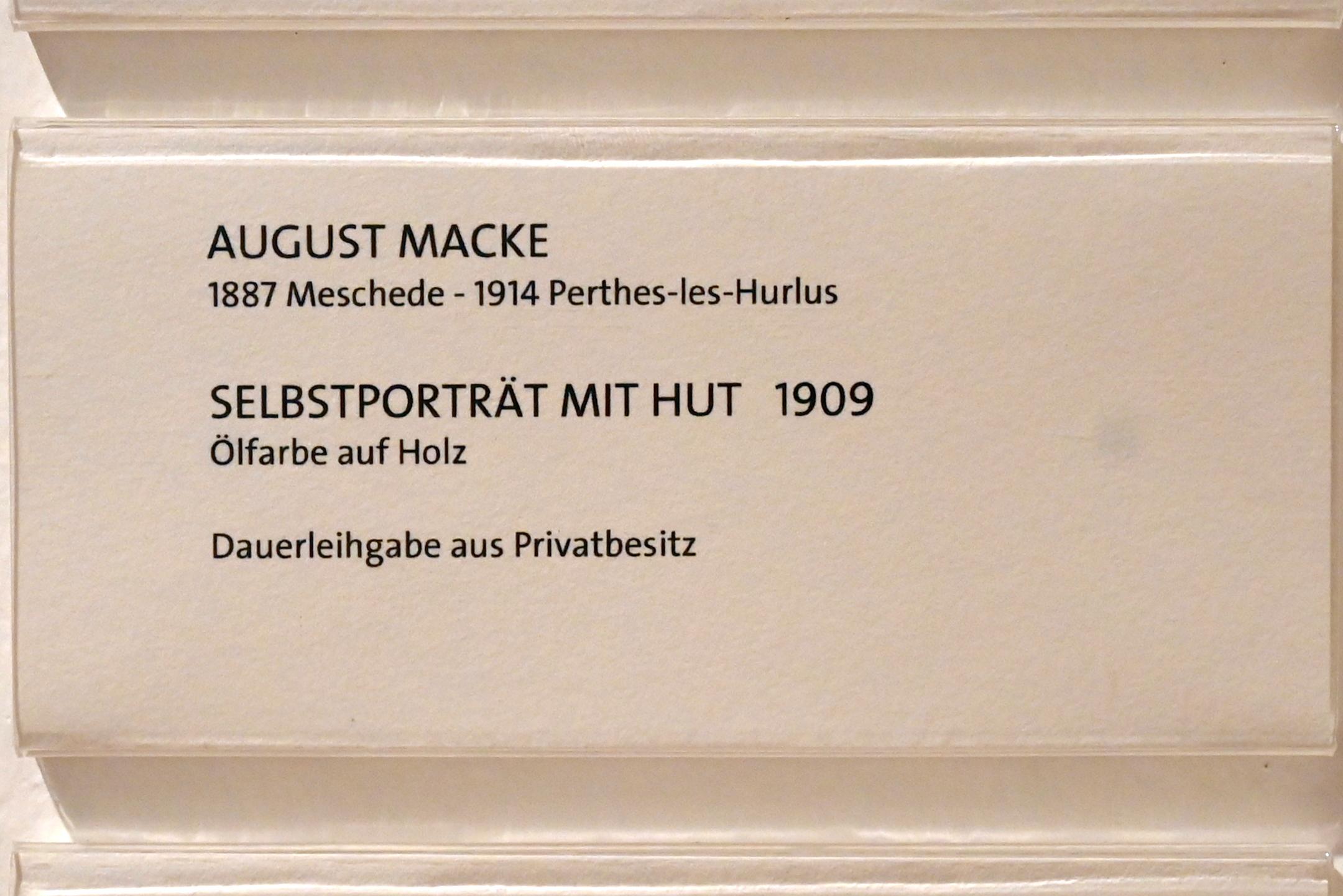 August Macke (1907–1914), Selbstporträt mit Hut, Bonn, Kunstmuseum Bonn, Saal 4, 1909, Bild 2/2