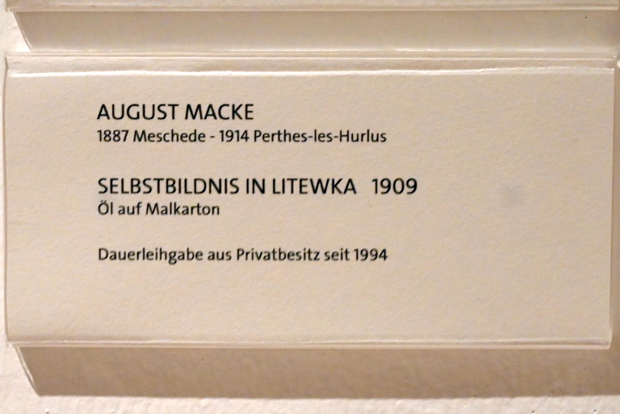 August Macke (1907–1914), Selbstbildnis in Litewka, Bonn, Kunstmuseum Bonn, Saal 4, 1909, Bild 2/2