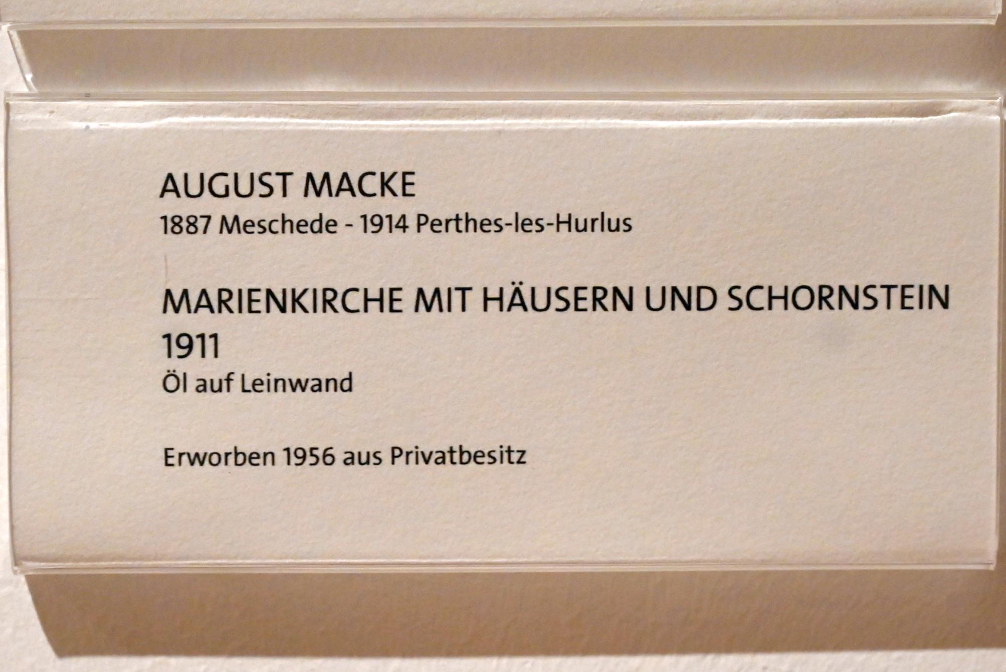 August Macke (1907–1914), Marienkirche mit Häusern und Schornstein, Bonn, Kunstmuseum Bonn, Saal 5, 1911, Bild 2/2
