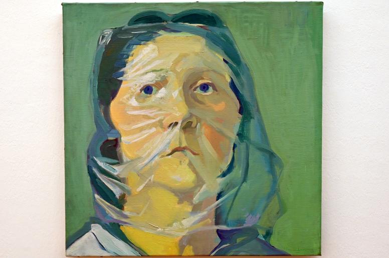 Maria Lassnig (1945–2011): Selbstporträt unter Plastik, 1972