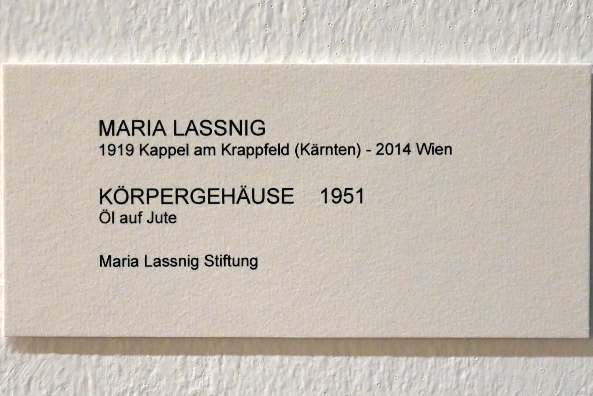 Maria Lassnig (1945–2011), Körpergehäuse, Bonn, Kunstmuseum, Ausstellung "Maria Lassnig - Wach bleiben" vom 10.02. - 08.05.2022, Saal 1, 1951, Bild 2/2