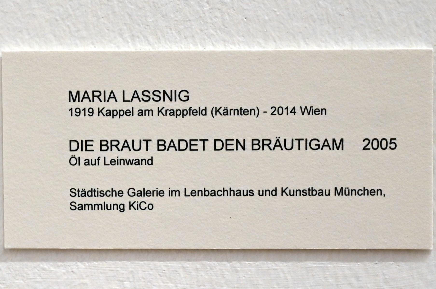 Maria Lassnig (1945–2011), Die Braut badet den Bräutigam, Bonn, Kunstmuseum, Ausstellung "Maria Lassnig - Wach bleiben" vom 10.02. - 08.05.2022, Saal 2, 2005, Bild 2/2