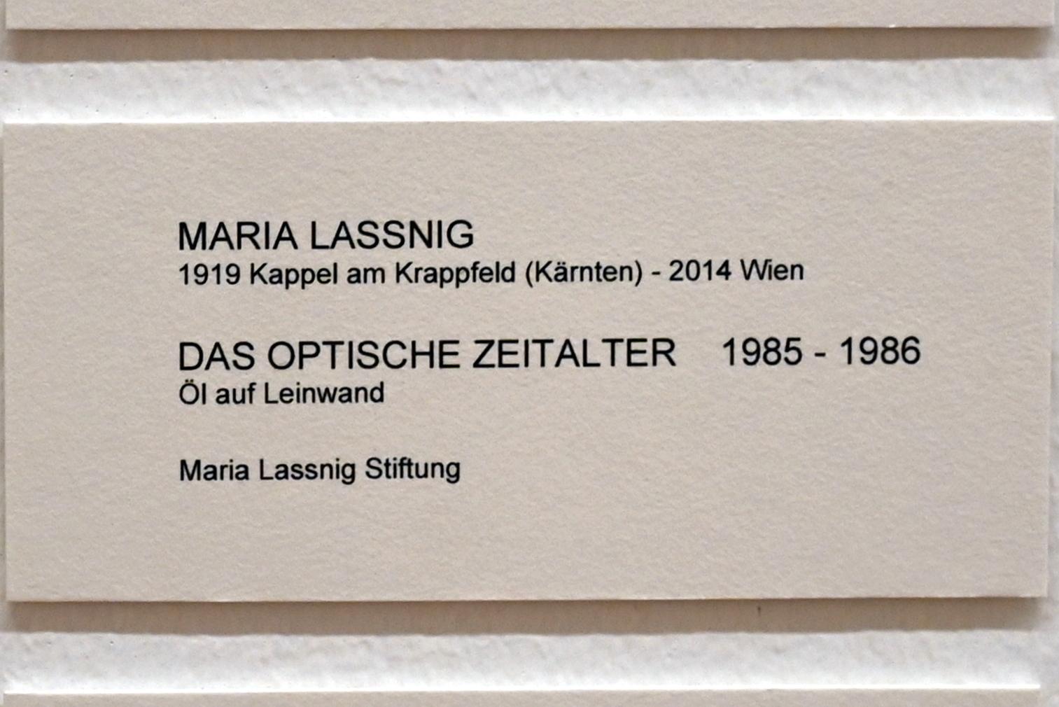 Maria Lassnig (1945–2011), Das optische Zeitalter, Bonn, Kunstmuseum, Ausstellung "Maria Lassnig - Wach bleiben" vom 10.02. - 08.05.2022, Saal 3, 1985–1986, Bild 2/2