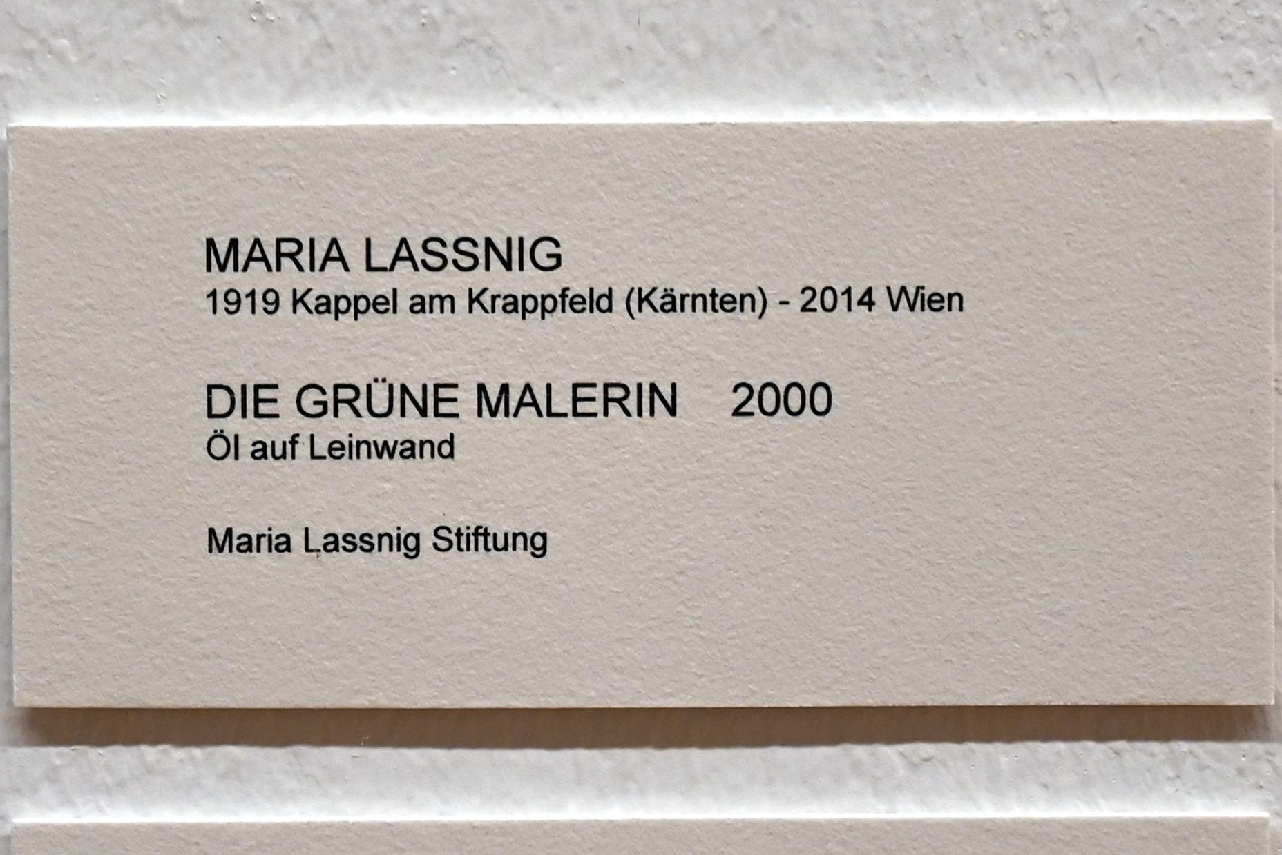 Maria Lassnig (1945–2011), Die grüne Malerin, Bonn, Kunstmuseum, Ausstellung "Maria Lassnig - Wach bleiben" vom 10.02. - 08.05.2022, Saal 3, 2000, Bild 2/2