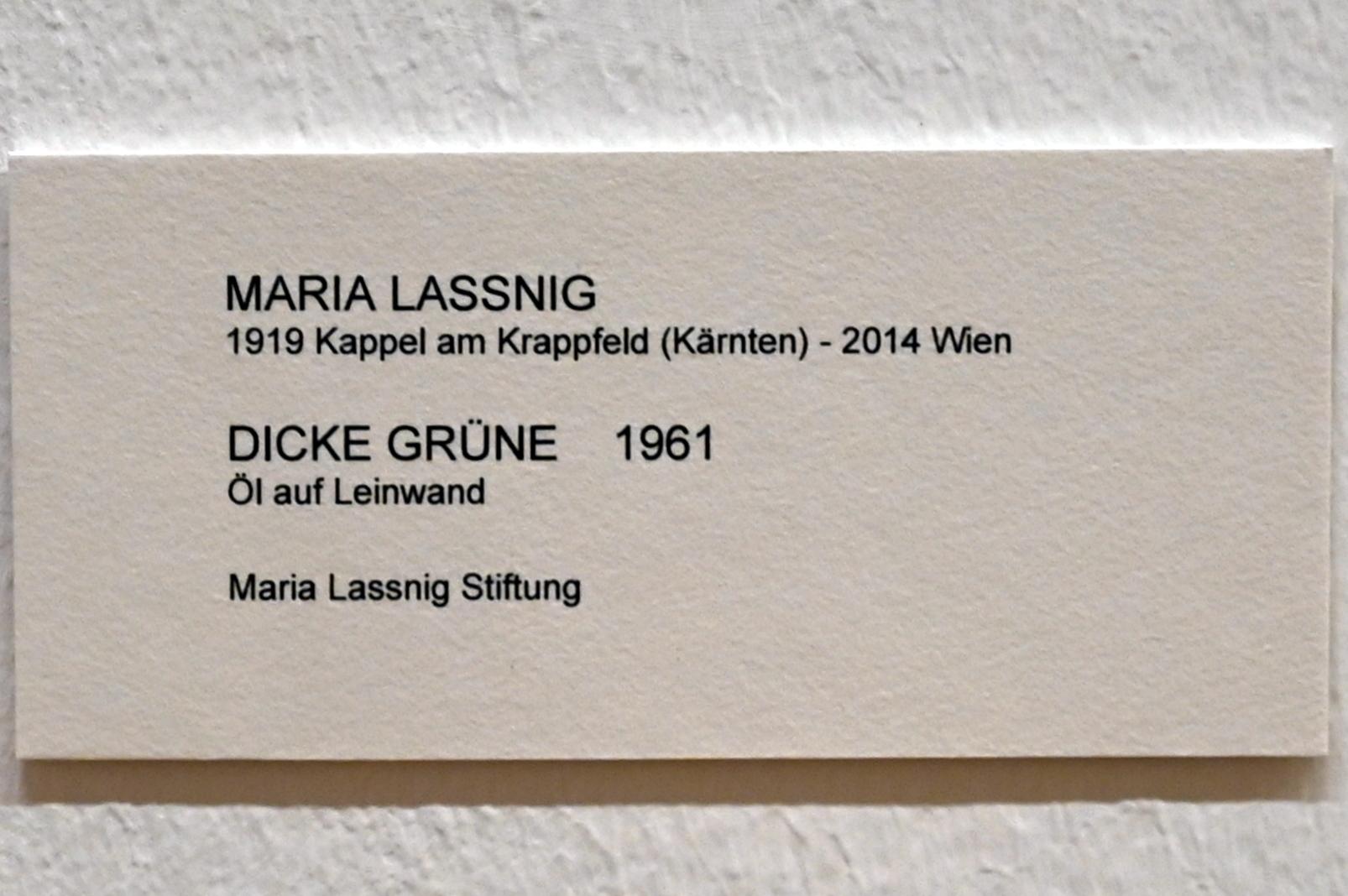 Maria Lassnig (1945–2011), Dicke Grüne, Bonn, Kunstmuseum, Ausstellung "Maria Lassnig - Wach bleiben" vom 10.02. - 08.05.2022, Saal 4, 1961, Bild 2/2