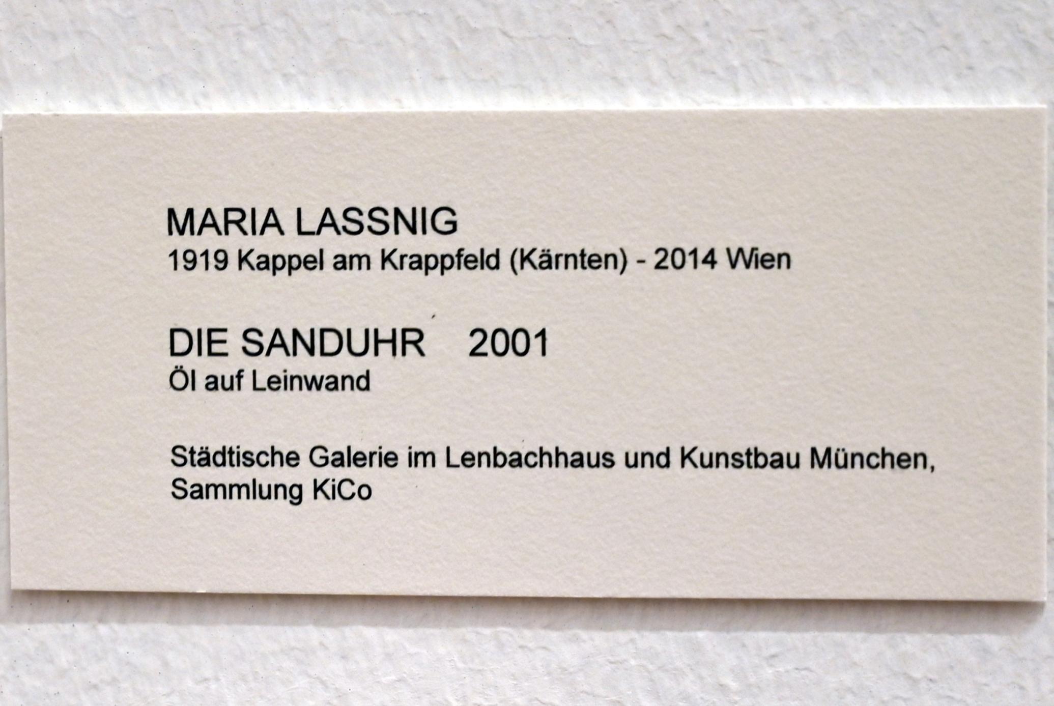 Maria Lassnig (1945–2011), Die Sanduhr, Bonn, Kunstmuseum, Ausstellung "Maria Lassnig - Wach bleiben" vom 10.02. - 08.05.2022, Saal 5, 2001, Bild 2/2