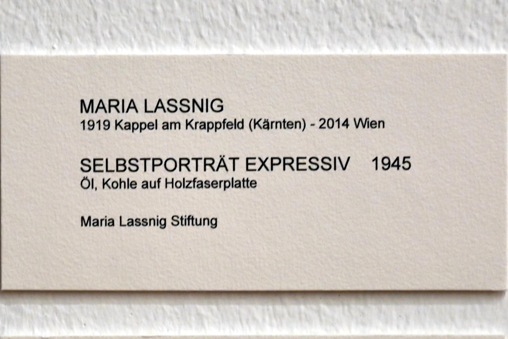 Maria Lassnig (1945–2011), Selbstporträt expressiv, Bonn, Kunstmuseum, Ausstellung "Maria Lassnig - Wach bleiben" vom 10.02. - 08.05.2022, Saal 5, 1945, Bild 2/2