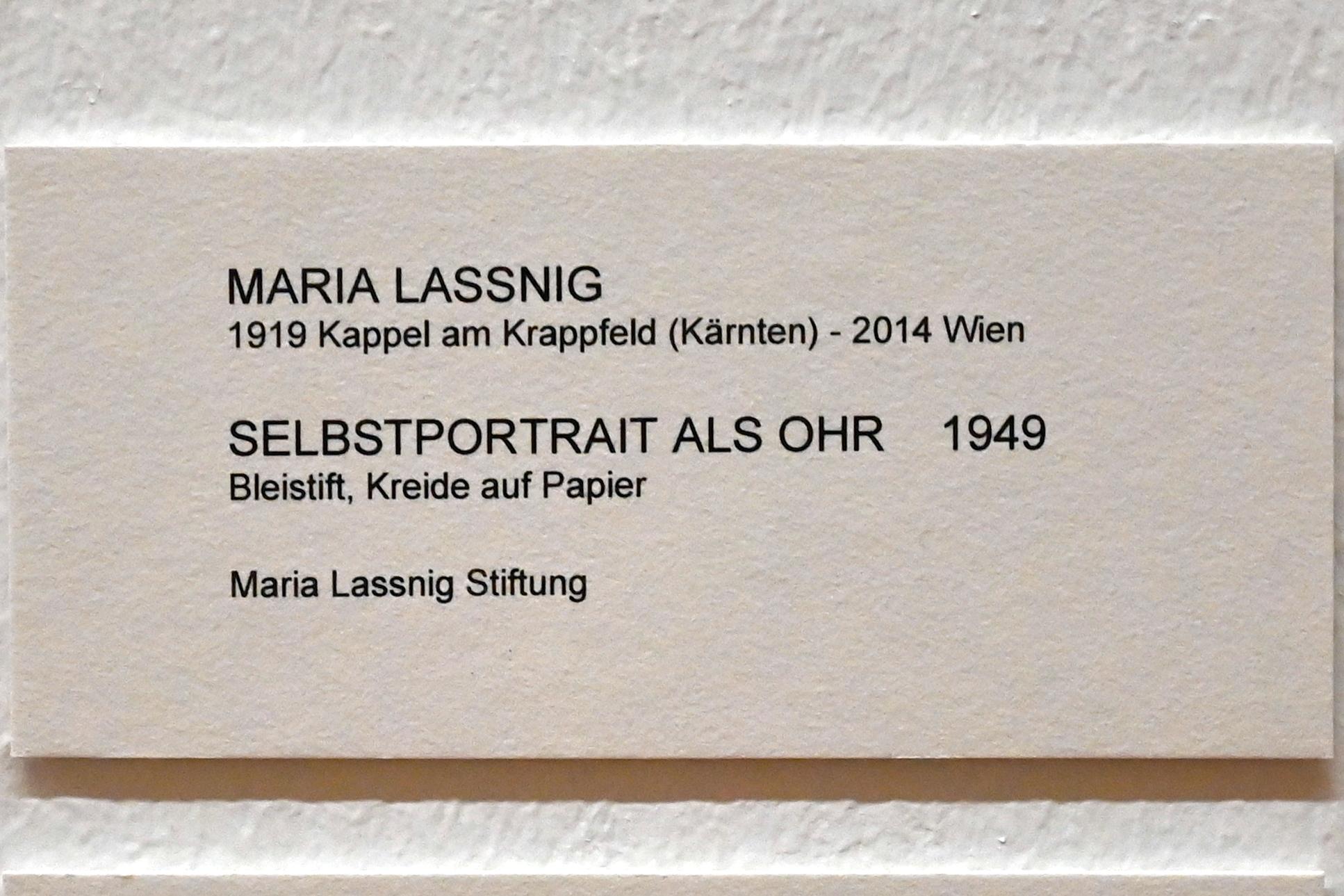 Maria Lassnig (1945–2011), Selbstportrait als Ohr, Bonn, Kunstmuseum, Ausstellung "Maria Lassnig - Wach bleiben" vom 10.02. - 08.05.2022, Saal 6, 1949, Bild 2/2