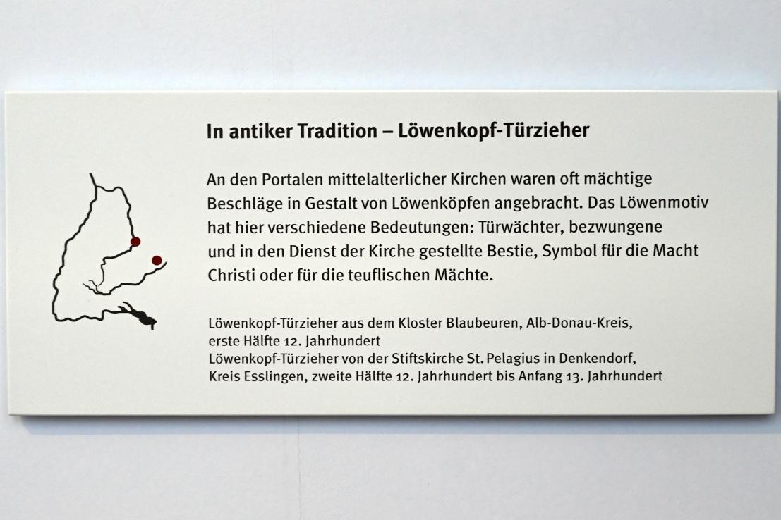 Löwenkopf-Türzieher, Blaubeuren, ehem. Benediktinerkloster, jetzt Stuttgart, Landesmuseum Württemberg, Mittelalter, 1. Hälfte 12. Jhd., Bild 2/2