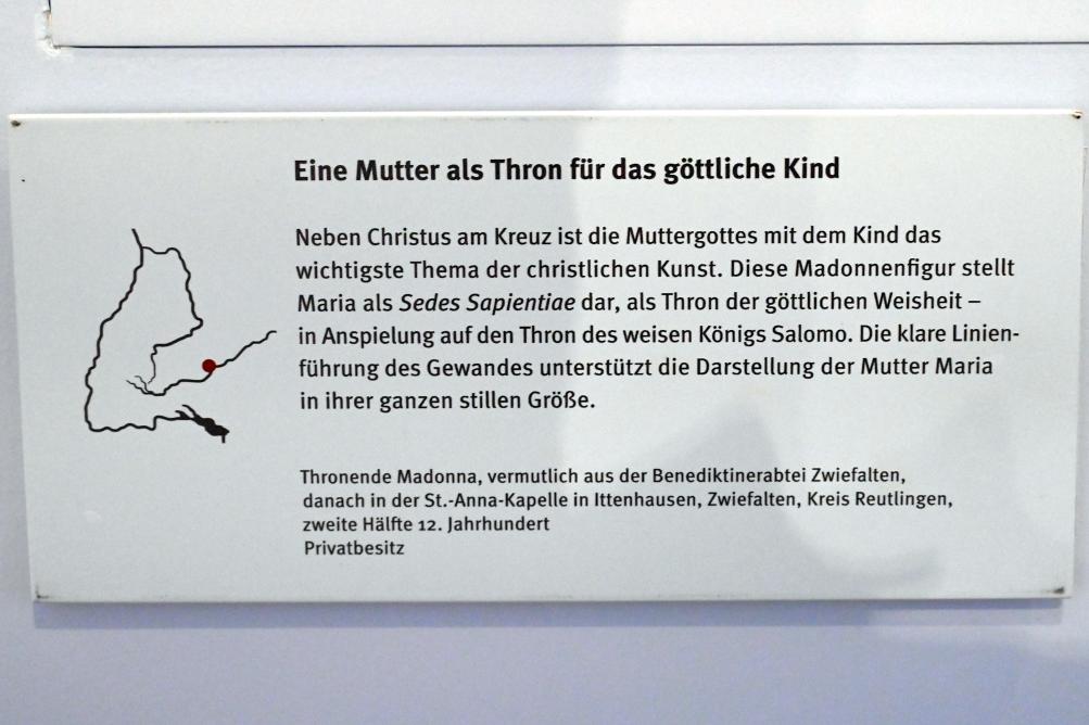 Thronende Madonna, Zwiefalten, ehemalige Benediktinerabtei, heute psychiatrische Klinik, jetzt Stuttgart, Landesmuseum Württemberg, Mittelalter, 2. Hälfte 12. Jhd., Bild 3/3