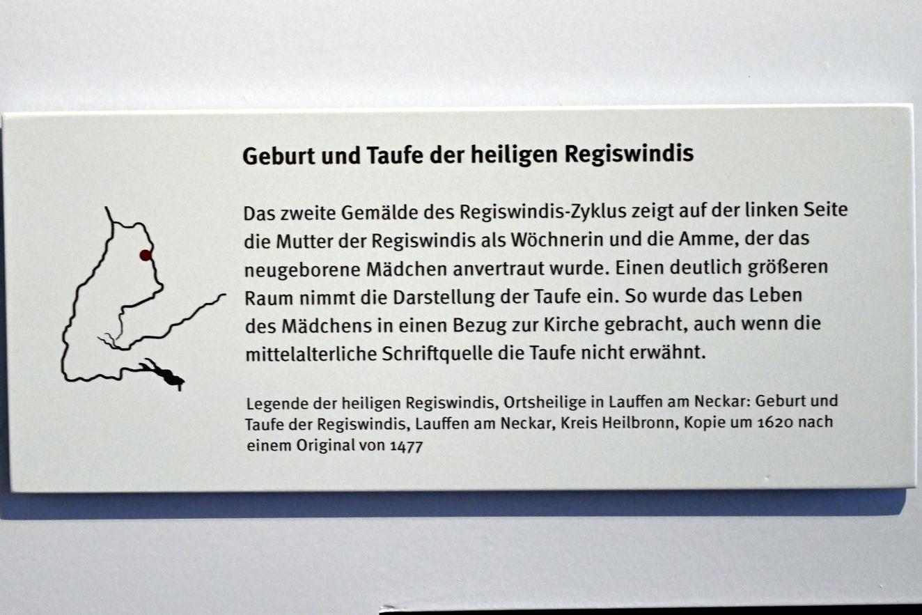 Legende der heiligen Regiswindis: Geburt und Taufe, Stuttgart, Landesmuseum Württemberg, Mittelalter, um 1620, Bild 2/2