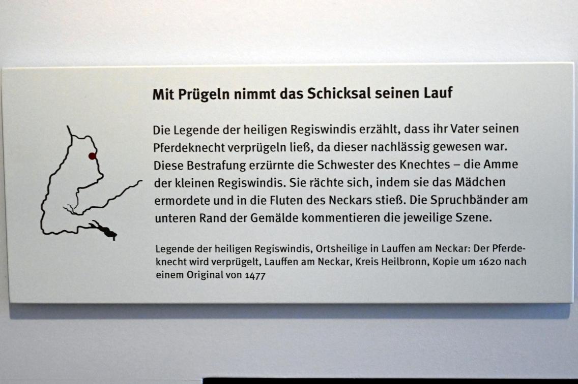 Legende der heiligen Regiswindis: ihr Vater lässt seinen Knecht auspeitschen, Stuttgart, Landesmuseum Württemberg, Mittelalter, um 1620, Bild 2/2