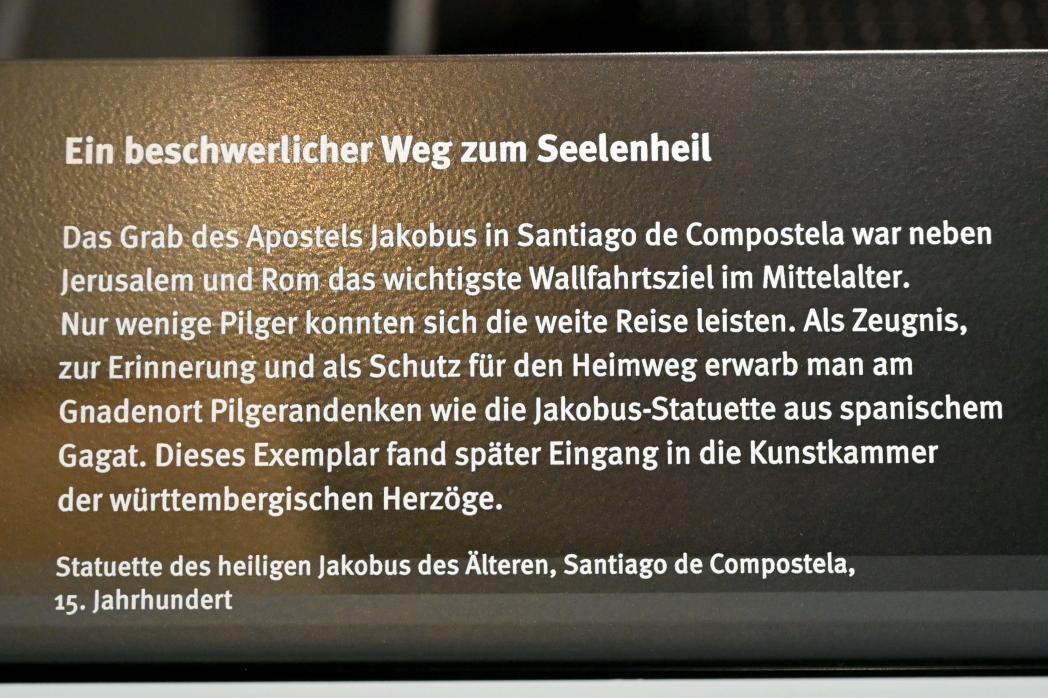 Statuette des heiligen Jakobus des Älteren, Santiago de Compostela, Kathedrale, jetzt Stuttgart, Landesmuseum Württemberg, Mittelalter, 15. Jhd., Bild 2/2