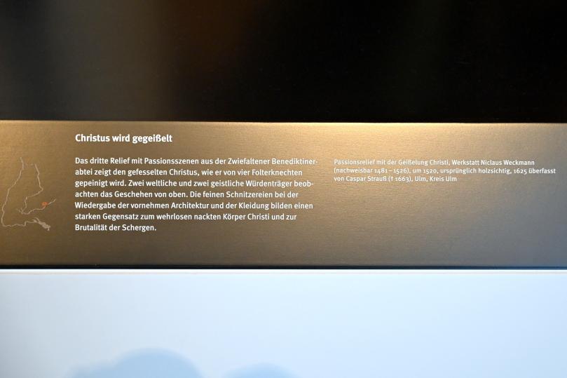 Nikolaus Weckmann (Werkstatt) (1510–1523), Geißelung Christi, Zwiefalten, ehemalige Benediktinerabtei, heute psychiatrische Klinik, jetzt Stuttgart, Landesmuseum Württemberg, Mittelalter, um 1520, Bild 2/2