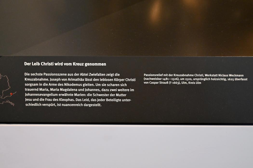 Nikolaus Weckmann (Werkstatt) (1510–1523), Kreuzabnahme Christi, Zwiefalten, ehemalige Benediktinerabtei, heute psychiatrische Klinik, jetzt Stuttgart, Landesmuseum Württemberg, Mittelalter, um 1520, Bild 4/4