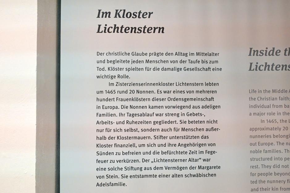 Lichtensterner Altaraufsatz, Lichtenstern ehem. Zisterzienserinnenkloster Stella Praeclara, jetzt Stuttgart, Landesmuseum Württemberg, Mittelalter, um 1465–1470, Bild 5/9