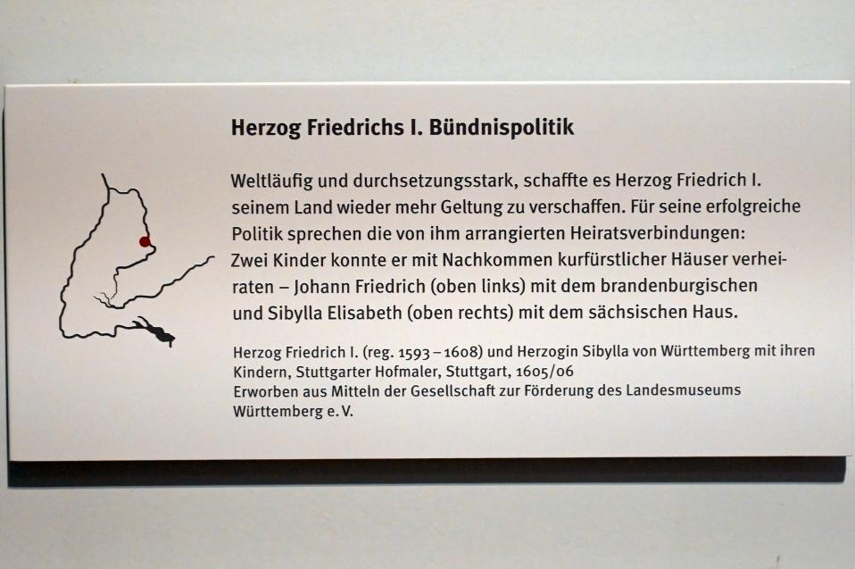 Herzog Friedrich I. (reg. 1593-1608) und Herzogin Sibylla von Württemberg mit ihren Kindern, Stuttgart, Landesmuseum Württemberg, Herzogtum Württemberg, 1605–1606, Bild 2/2