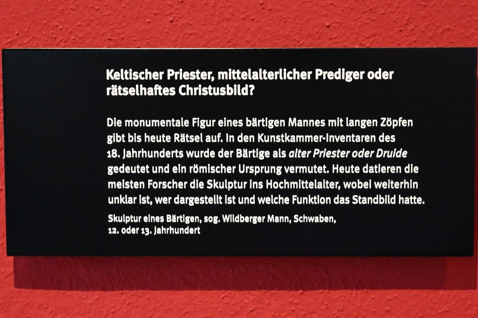 Skulptur eines Bärtigen, sog. Wildberger Mann, Stuttgart, Landesmuseum Württemberg, Kunstkammer, um 1100–1300, Bild 5/5