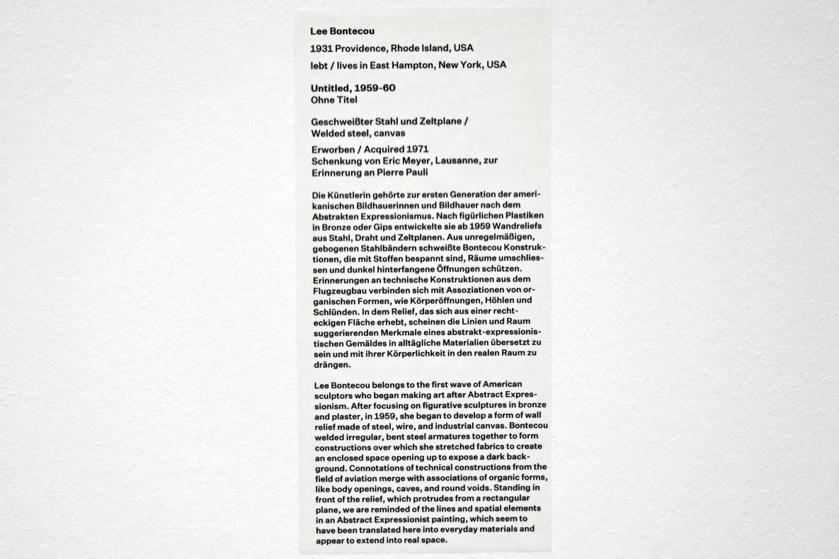 Lee Bontecou (1959–1961), Ohne Titel, Düsseldorf, Kunstsammlung K20, Saal 2, 1959–1960, Bild 3/3