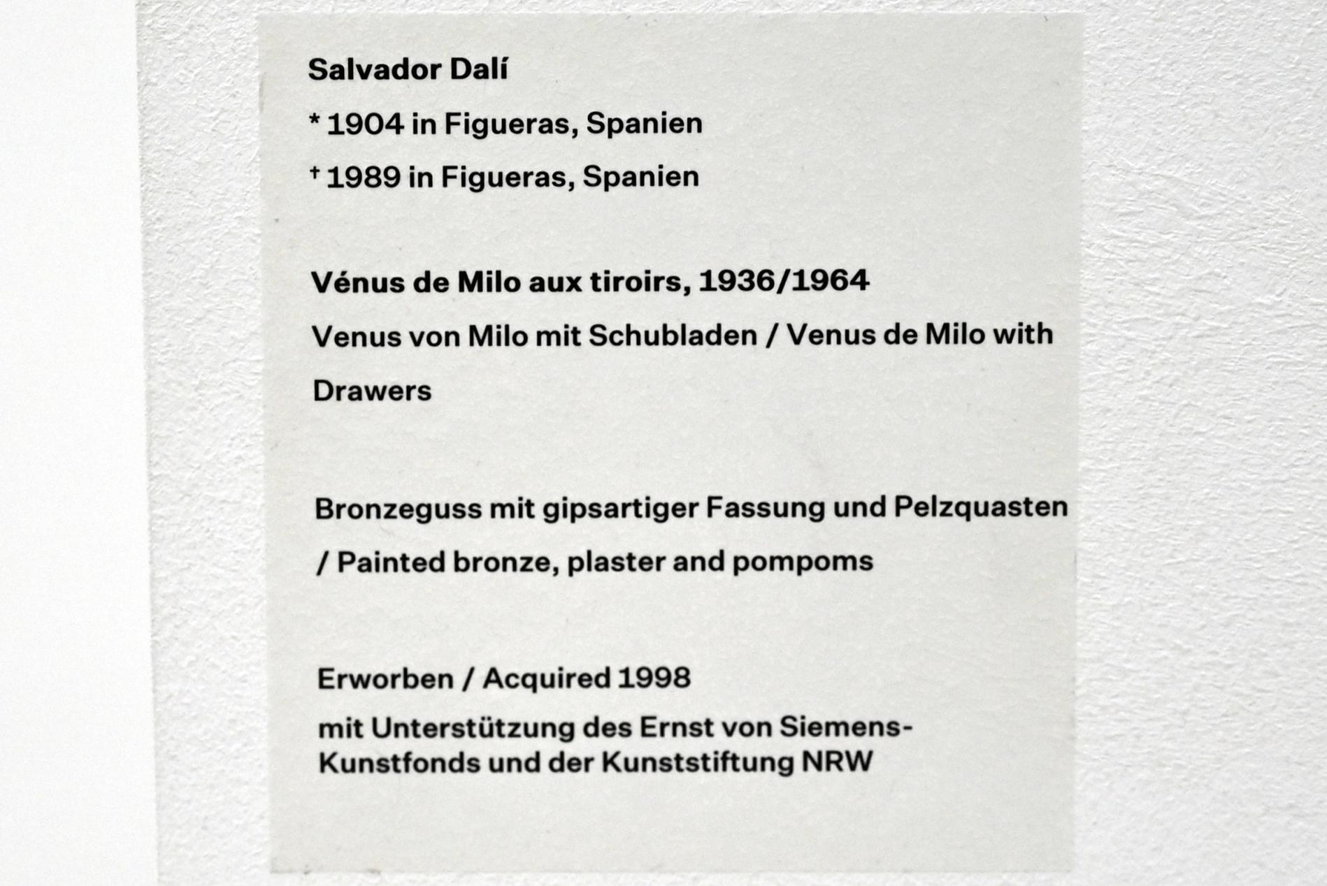 Salvador Dalí (1924–1965), Venus von Milo mit Schubladen, Düsseldorf, Kunstsammlung K20, Saal 4, 1936, Bild 4/4