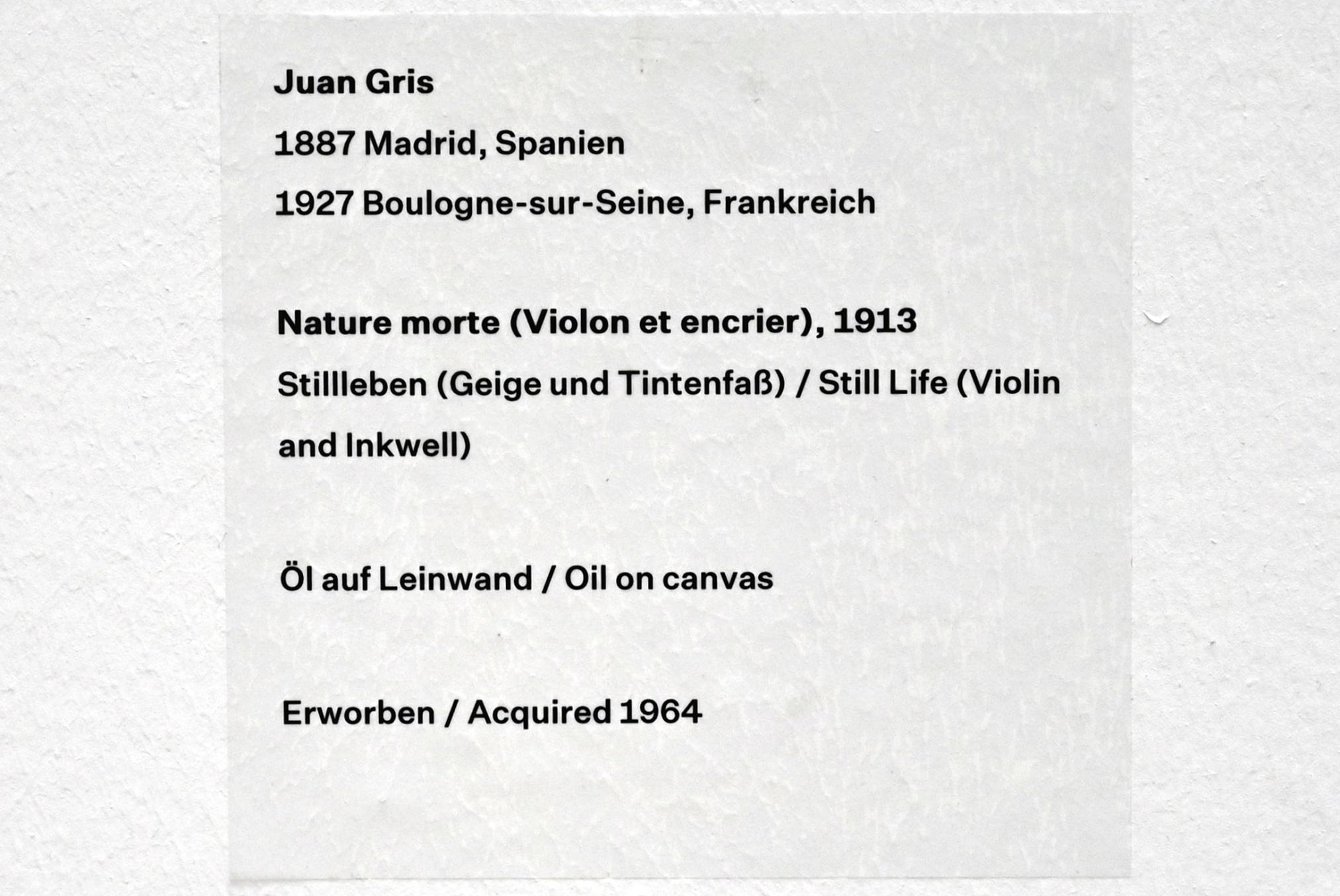 Juan Gris (1911–1926), Stillleben (Geige und Tintenfaß), Düsseldorf, Kunstsammlung K20, Saal 8, 1913, Bild 2/2