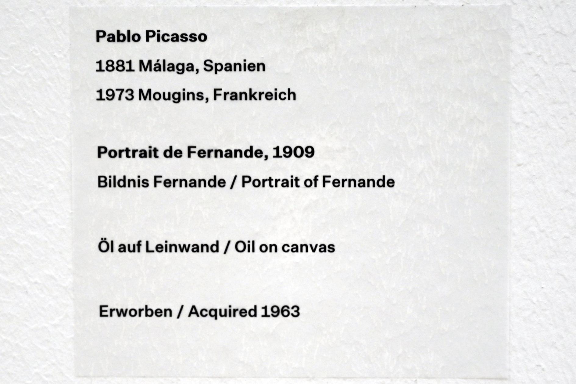 Pablo Picasso (1897–1972), Bildnis Fernande, Düsseldorf, Kunstsammlung K20, Saal 9, 1909, Bild 2/2