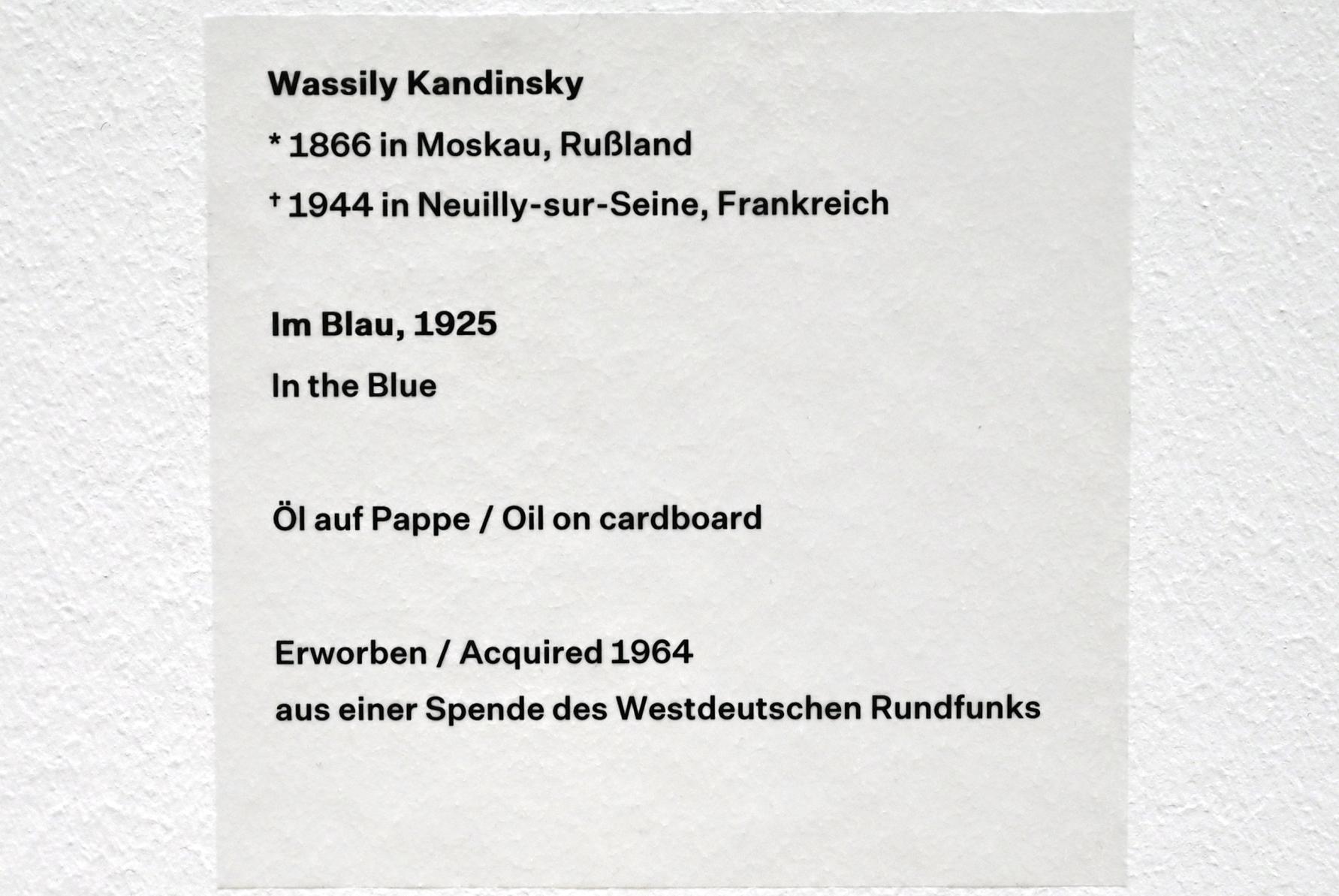 Wassily Kandinsky (1900–1943), Im Blau, Düsseldorf, Kunstsammlung K20, Saal 10, 1925, Bild 2/2