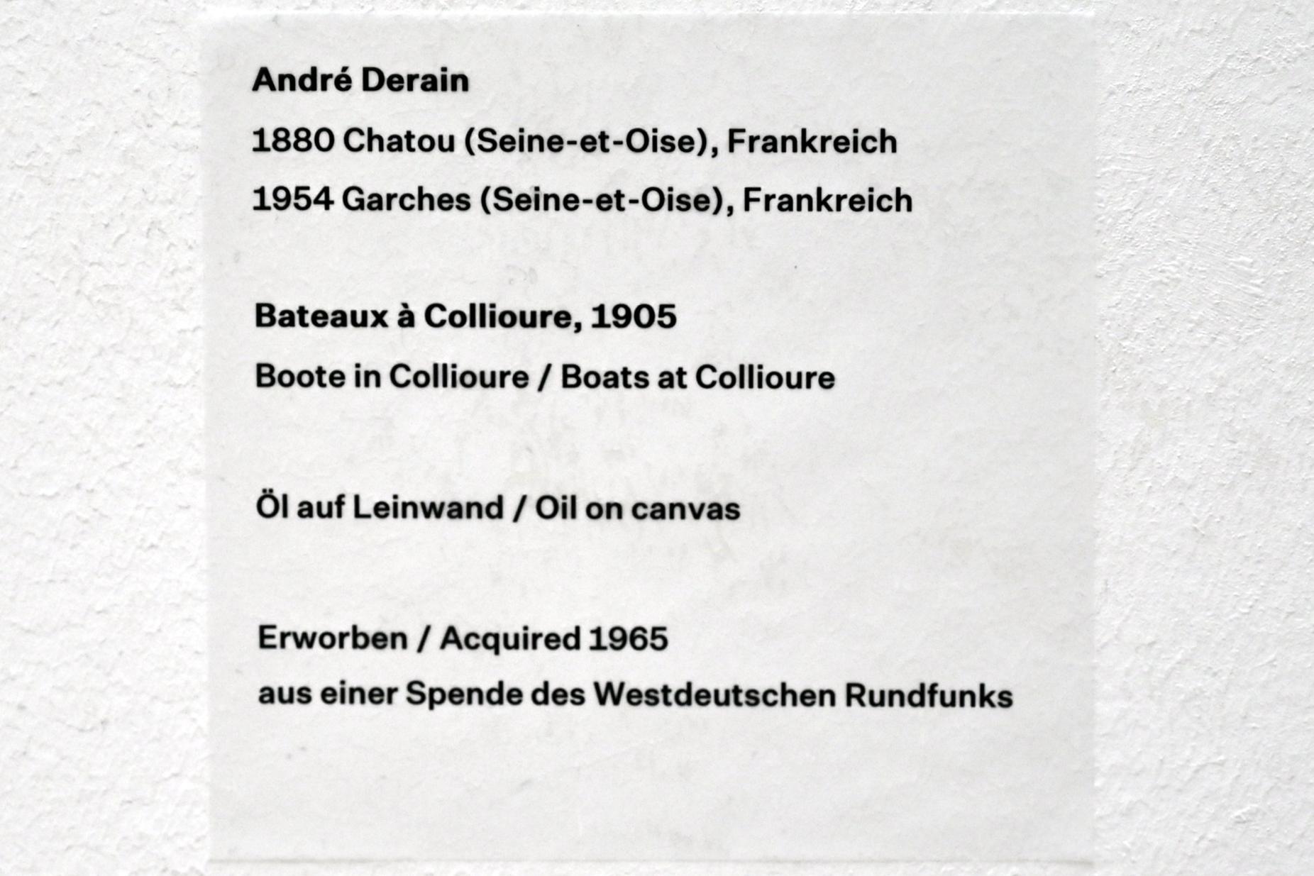 André Derain (1904–1944), Boote in Collioure, Düsseldorf, Kunstsammlung K20, Saal 11, 1905, Bild 2/2
