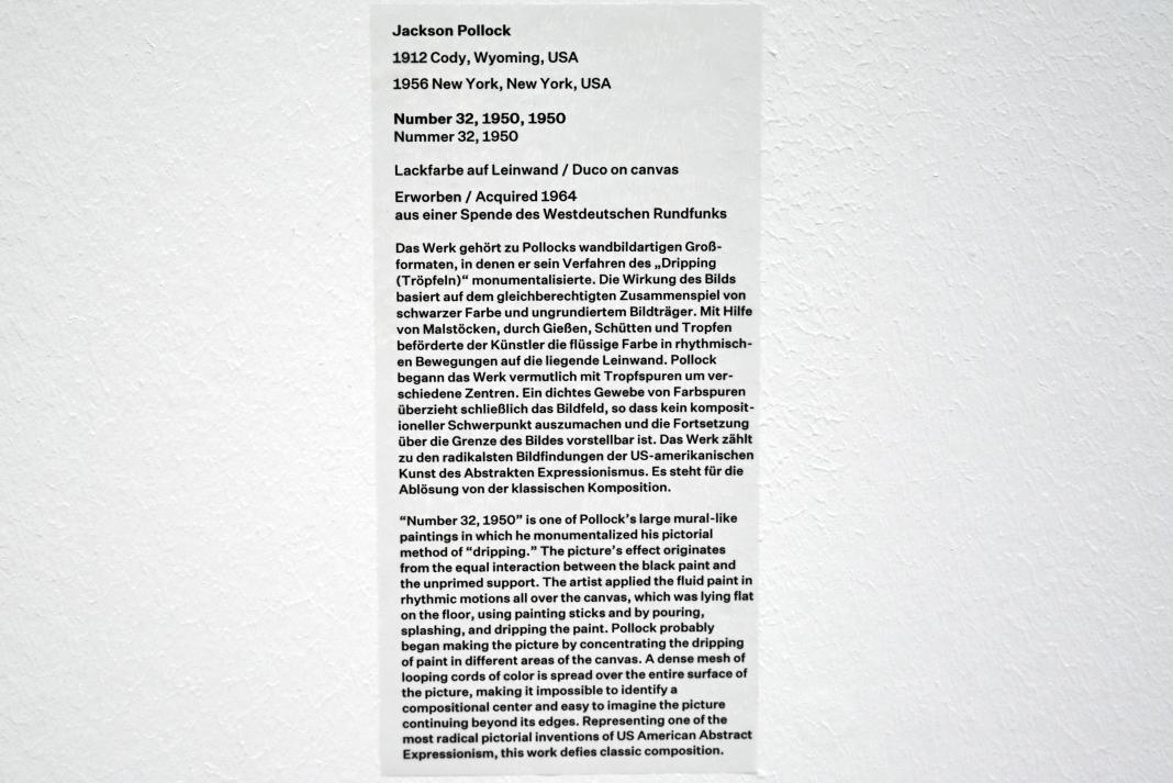 Jackson Pollock (1941–1953), Nummer 32, 1950, Düsseldorf, Kunstsammlung K20, Saal 13, 1950, Bild 2/2