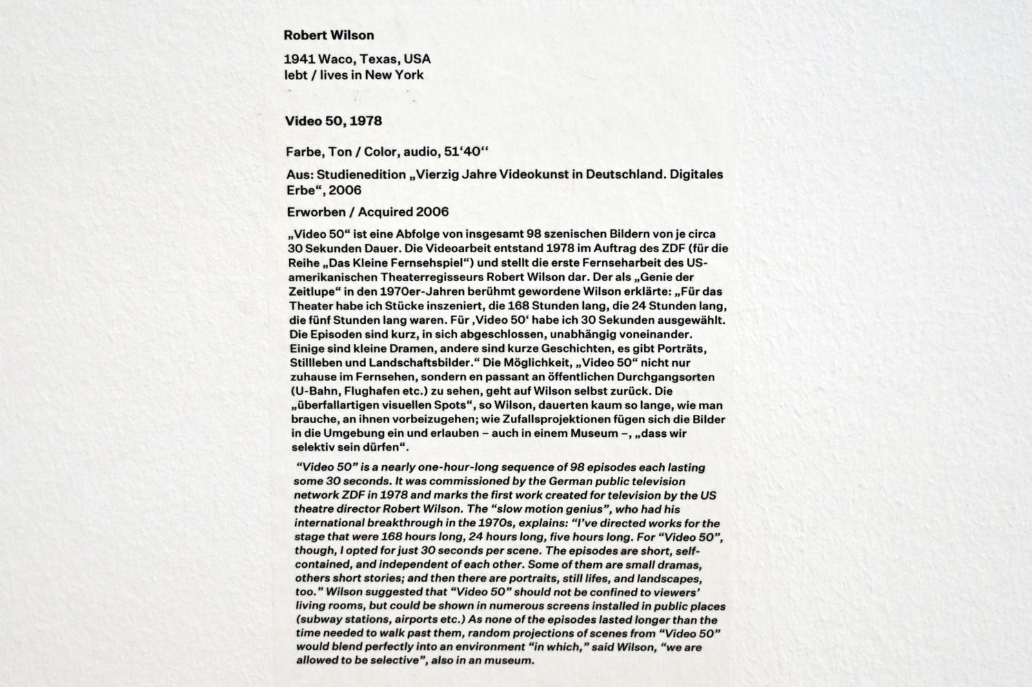 Robert Wilson (1978), Video 50, Düsseldorf, Kunstsammlung K21, 1978, Bild 2/2