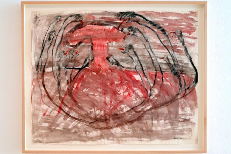 Nancy Spero (1966–1968), Bombe + Opfer in persönlichem Luftschutzraum, Düsseldorf, Kunstsammlung K21, 2. Obergeschoss, 1967, Bild 1/2