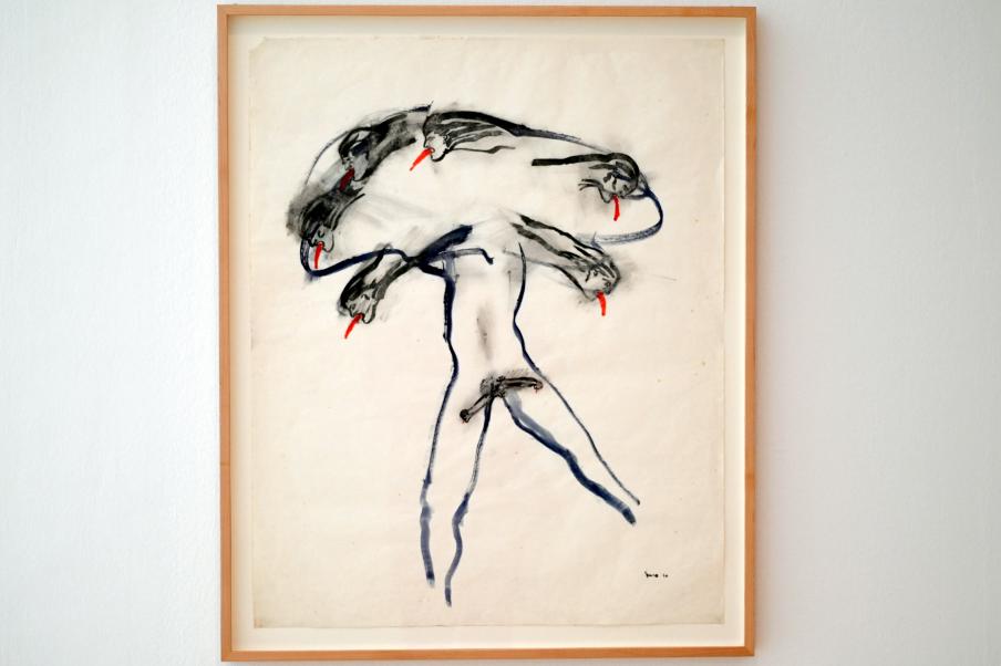 Nancy Spero (1966–1968), Bombe + Opfer in persönlichen Luftschutzräumen, Düsseldorf, Kunstsammlung K21, 2. Obergeschoss, um 1968