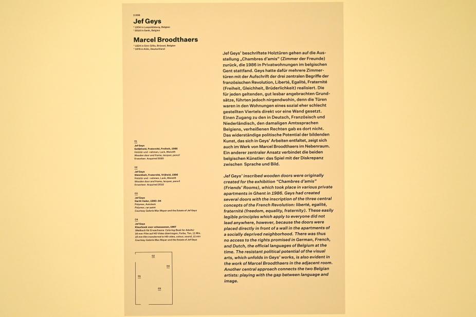 Jef Geys (1967–1992), Gleichheit, Fraternité, Vrijheid, Düsseldorf, Kunstsammlung K21, 2. Obergeschoss, 1986, Bild 2/2