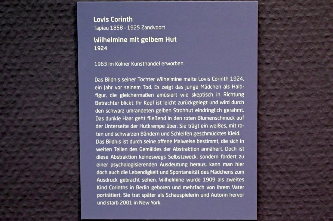 Lovis Corinth (1891–1925), Wilhelmine mit gelbem Hut, Lübeck, Museum Behnhaus Drägerhaus, Erdgeschoß Haupthaus Saal 3, 1924, Bild 2/2