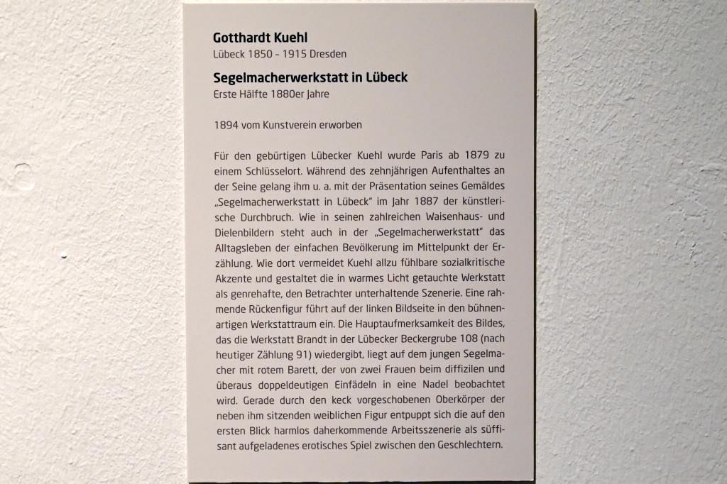 Gotthardt Kuehl (1878–1911), Segelmacherwerkstatt in Lübeck, Lübeck, Museum Behnhaus Drägerhaus, Erdgeschoß Haupthaus Saal 0, um 1880–1885, Bild 2/2