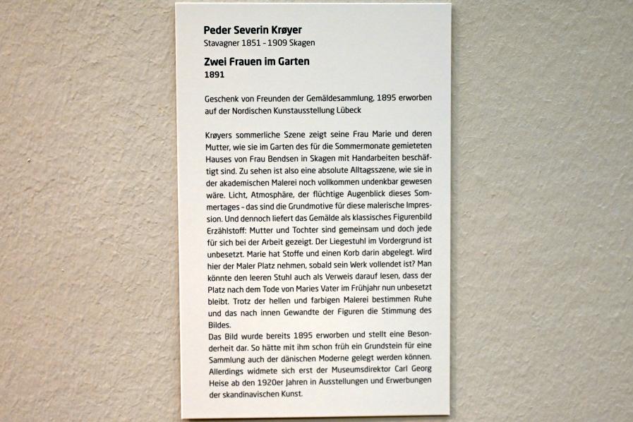 Peder Severin Krøyer (1883–1891), Zwei Frauen im Garten, Lübeck, Museum Behnhaus Drägerhaus, Obergeschoß Haupthaus Saal 0, 1891, Bild 2/2