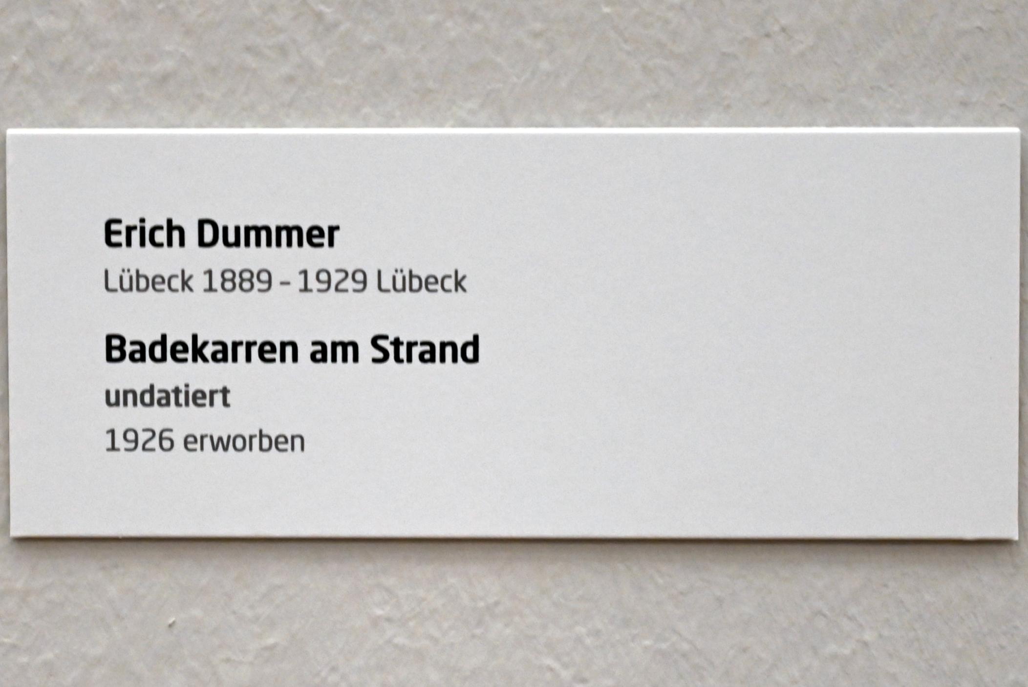 Erich Dummer (1915–1917), Badekarren am Strand, Lübeck, Museum Behnhaus Drägerhaus, Obergeschoß Haupthaus Saal 0, Undatiert, Bild 2/2