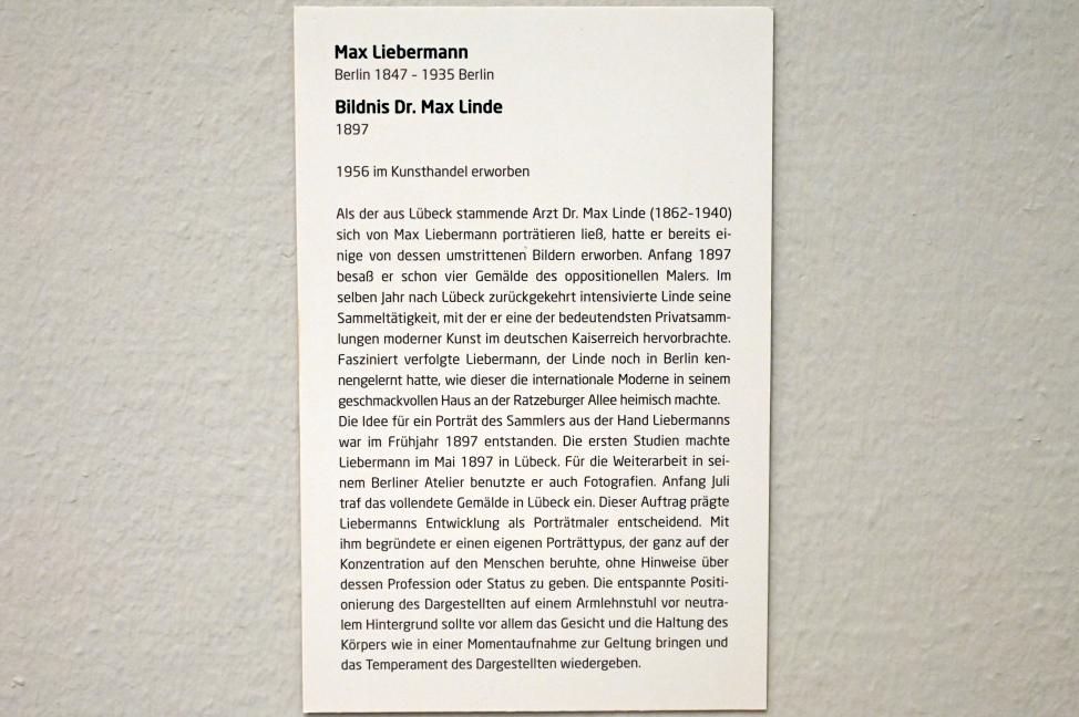 Max Liebermann (1872–1929), Bildnis Dr. Max Linde, Lübeck, Museum Behnhaus Drägerhaus, Obergeschoß Haupthaus Saal 1, 1897, Bild 3/3