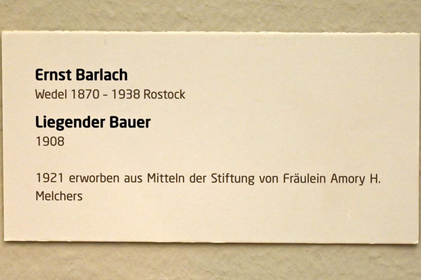 Ernst Barlach (1906–1936), Liegender Bauer, Lübeck, Museum Behnhaus Drägerhaus, Obergeschoß Haupthaus Saal 3, 1908, Bild 3/3