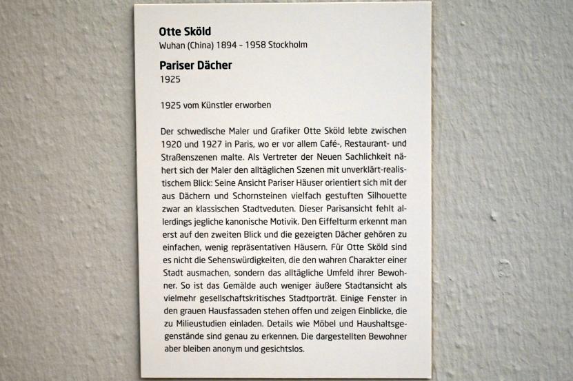 Otte Sköld (1925), Pariser Dächer, Lübeck, Museum Behnhaus Drägerhaus, Obergeschoß Haupthaus Saal 5, 1925, Bild 2/2