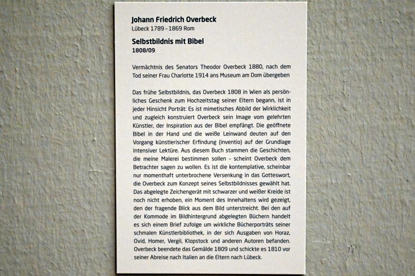 Friedrich Overbeck (1808–1867), Selbstbildnis mit Bibel, Lübeck, Museum Behnhaus Drägerhaus, Obergeschoß Flügel Saal 2, 1808–1809, Bild 2/2