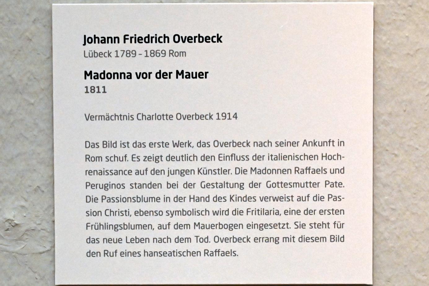 Friedrich Overbeck (1808–1867), Madonna vor der Mauer, Lübeck, Museum Behnhaus Drägerhaus, Obergeschoß Flügel Saal 2, 1811, Bild 2/2