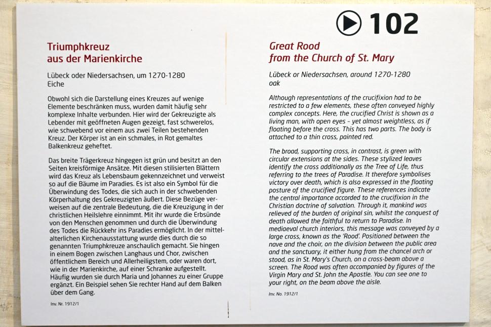 Triumphkreuz, Lübeck, Marienkirche, jetzt Lübeck, St. Annen-Museum, Saal 1, um 1270–1280, Bild 2/2