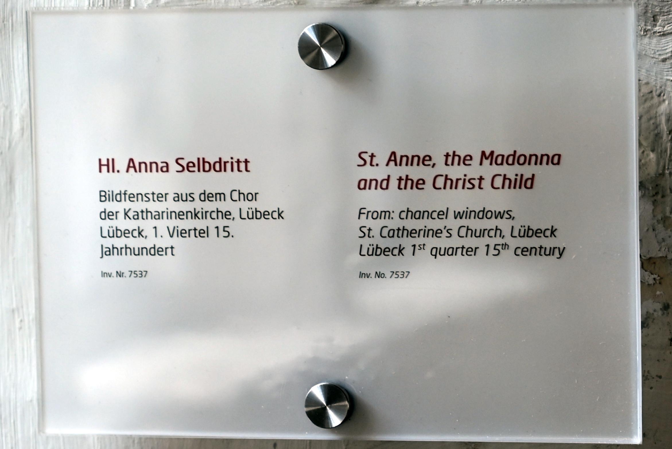 Hl. Anna Selbdritt, Lübeck, Katharinenkirche, jetzt Lübeck, St. Annen-Museum, Saal 1, 1. Viertel 15. Jhd., Bild 2/2