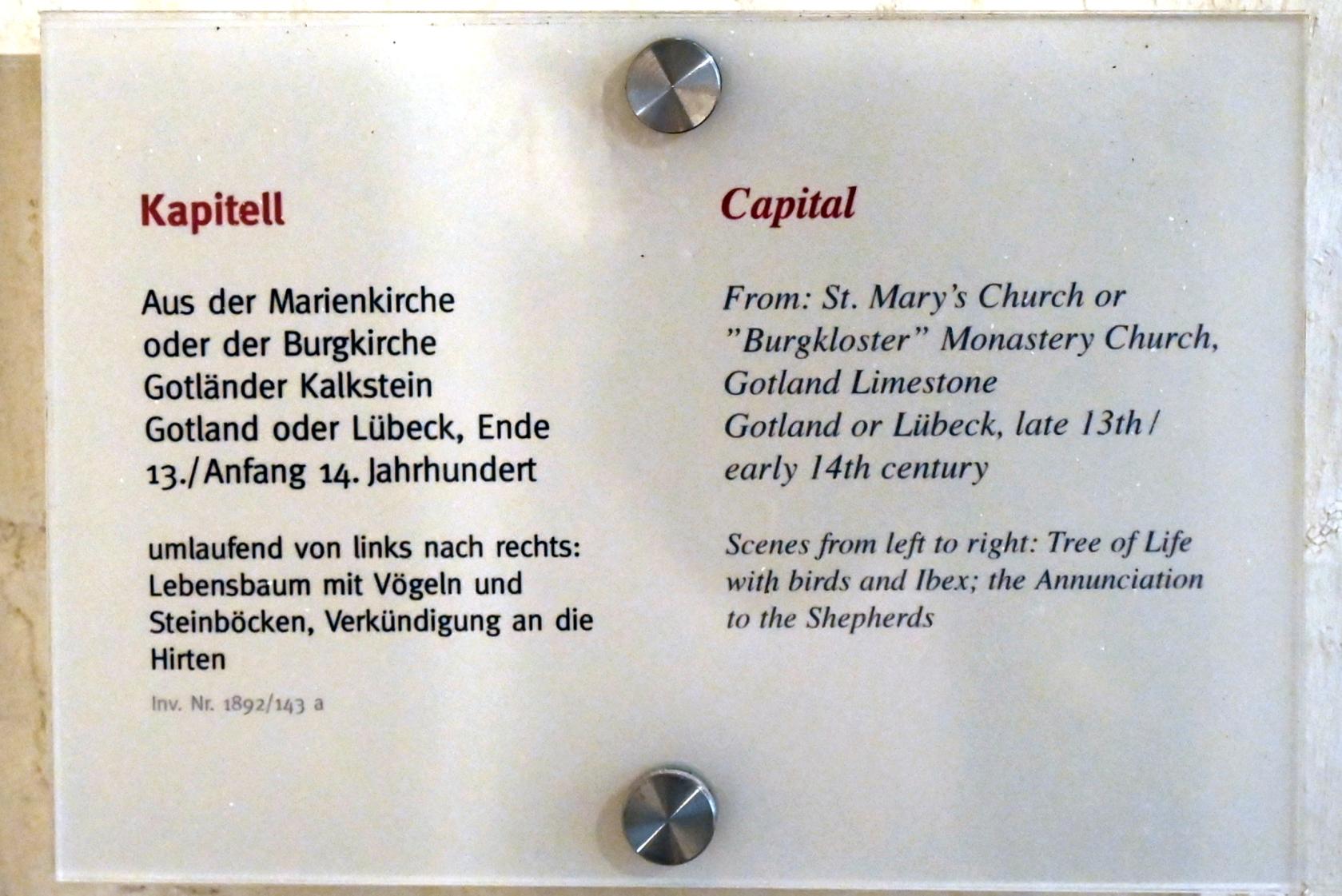 Kapitell, Lübeck, St. Annen-Museum, Saal 1, um 1280–1320, Bild 2/2