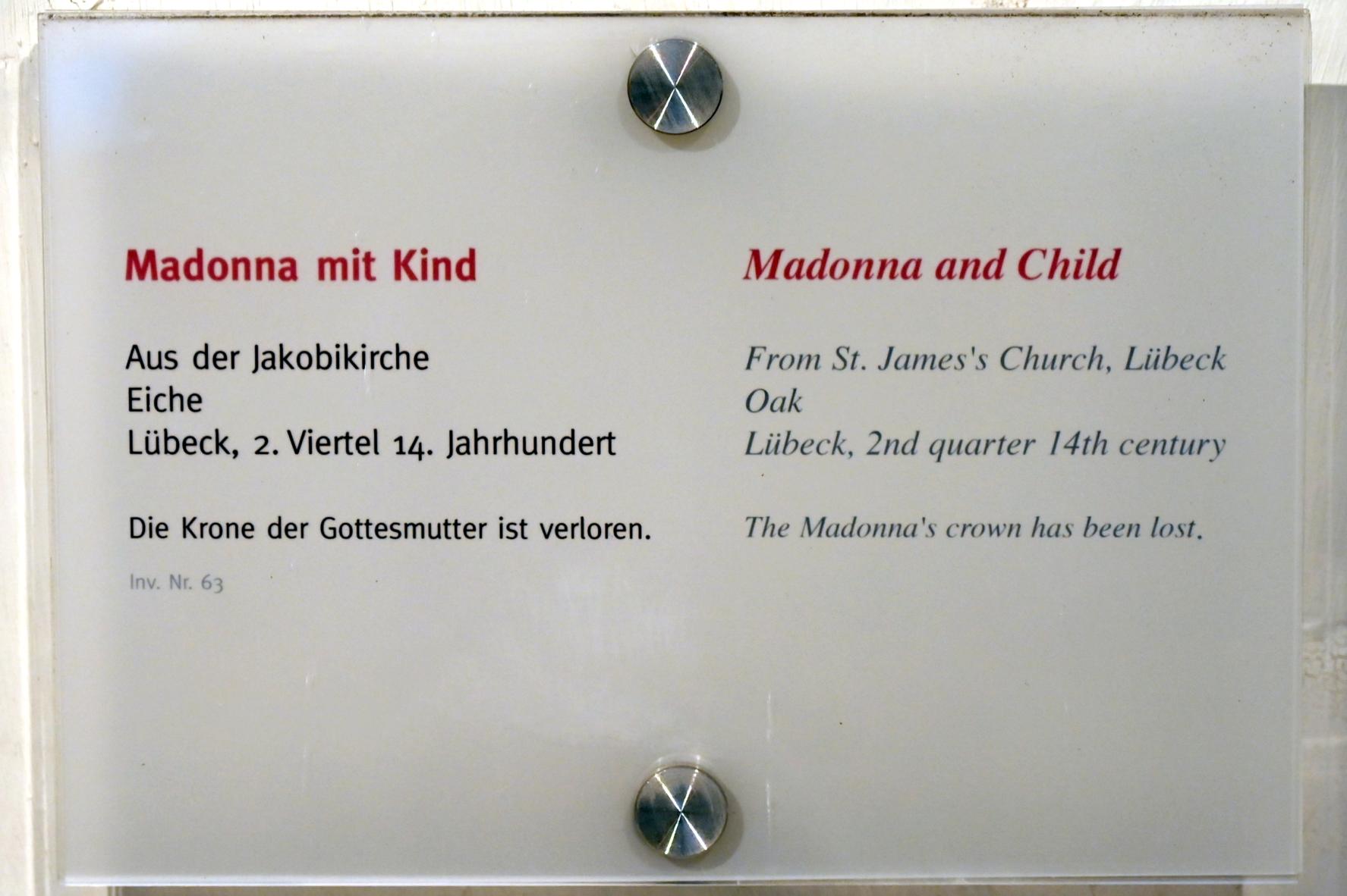 Madonna mit Kind, Lübeck, Jakobikirche, jetzt Lübeck, St. Annen-Museum, Saal 1, 2. Viertel 14. Jhd., Bild 3/3