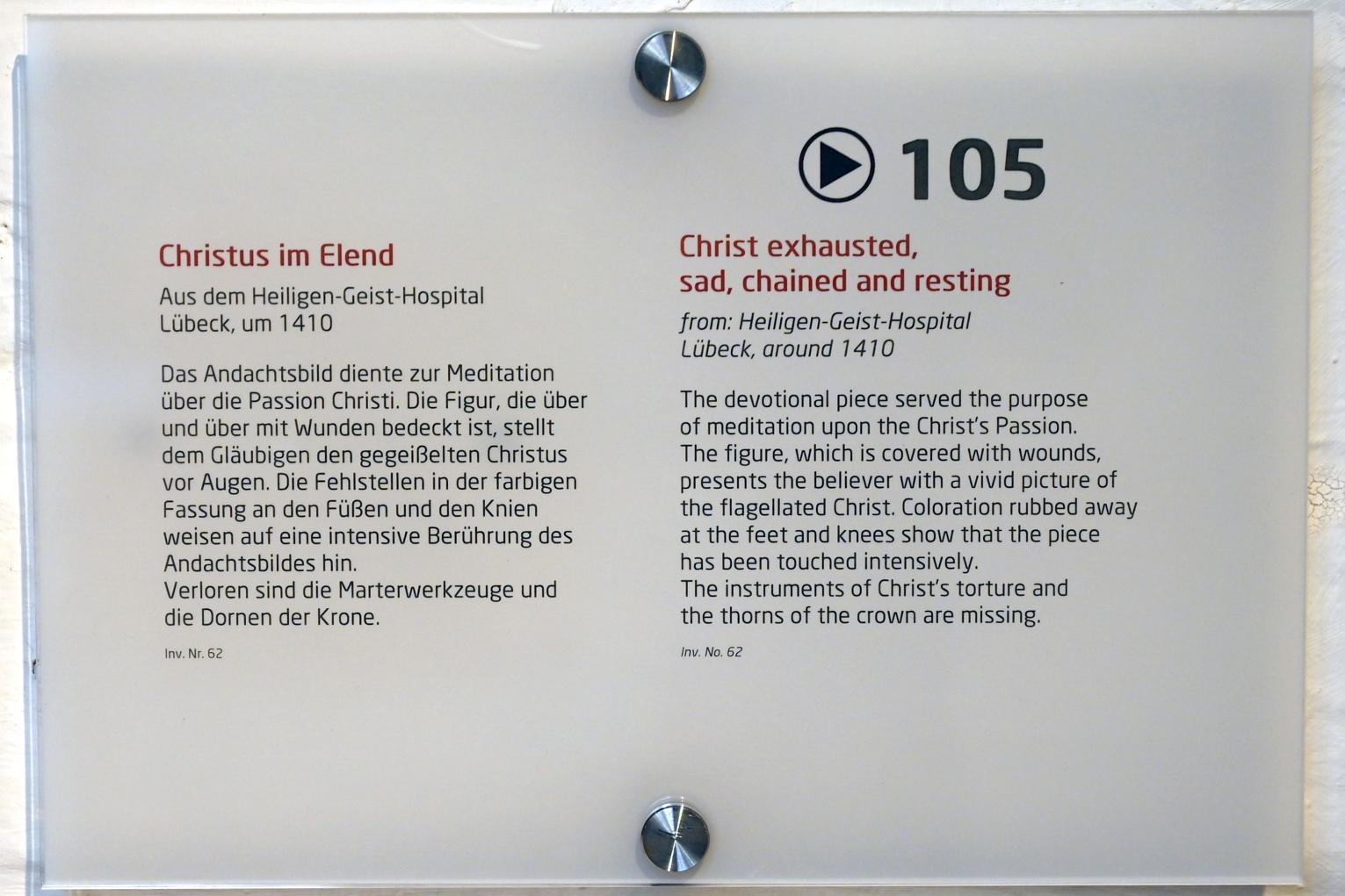 Christus im Elend, Lübeck, Heiligen-Geist-Hospital, jetzt Lübeck, St. Annen-Museum, Saal 2, um 1410, Bild 2/2