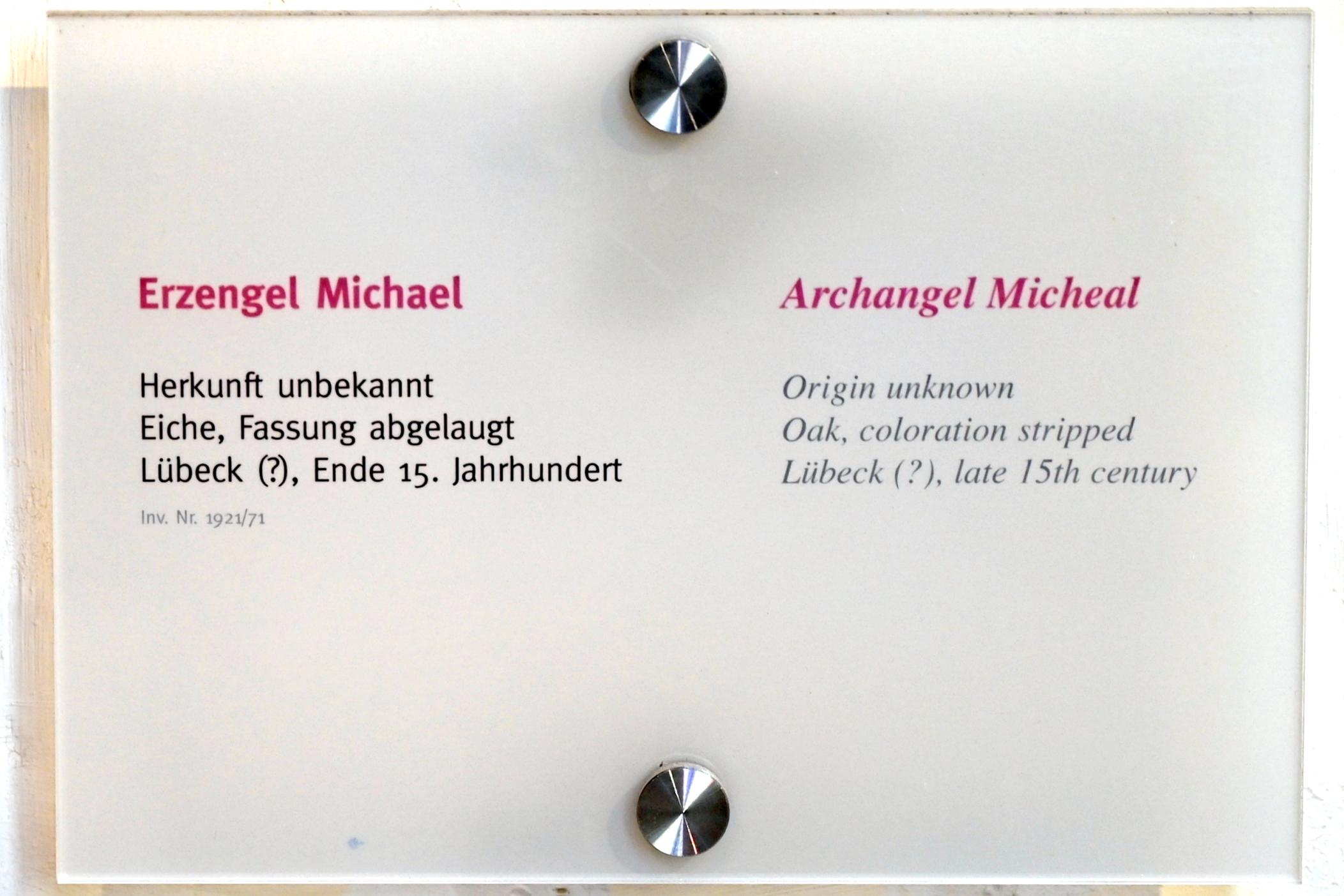 Erzengel Michael, Lübeck, St. Annen-Museum, Saal 2, Ende 15. Jhd., Bild 3/3